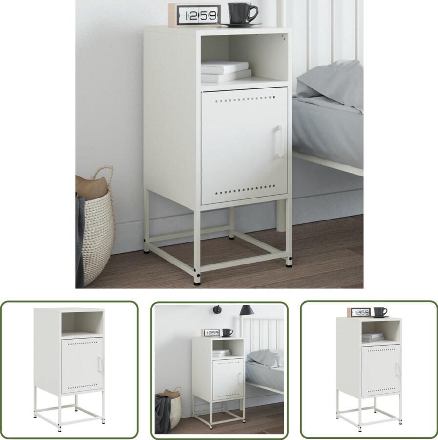 The Living Store Nachtkastje 36x39x78 cm staal wit Nachtkastje Industrieel Design Metalen Nachtkastje Staal Nachttafel Salontafel