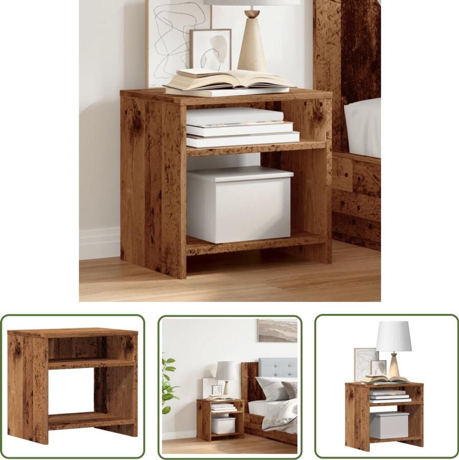 The Living Store Nachtkastje 40x30x40 cm bewerkt hout oud houtkleurig Nachtkastje Industrieel Design Houten Kast Vintage Look Slaapkamers