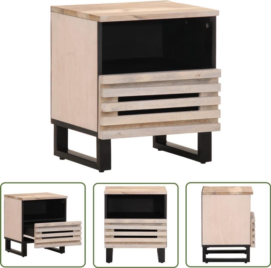 The Living Store Nachtkastje 40x34x46 cm massief gebleekt mangohout Nachtkastje Industrieel Design Mangohout Vintage Bedroom Furniture