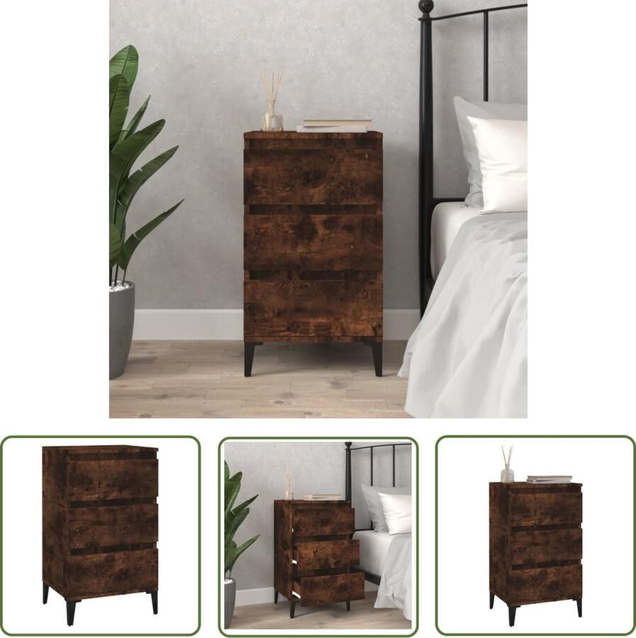 The Living Store Nachtkastje IndustriÃle Stijl 40 x 35 x 70 cm Gerookt Eiken Multifunctioneel Nachtkastje Industrieel Design Houten Nachtkastje Bruine Nachtkastje Multifunctionele Kast - Foto 2
