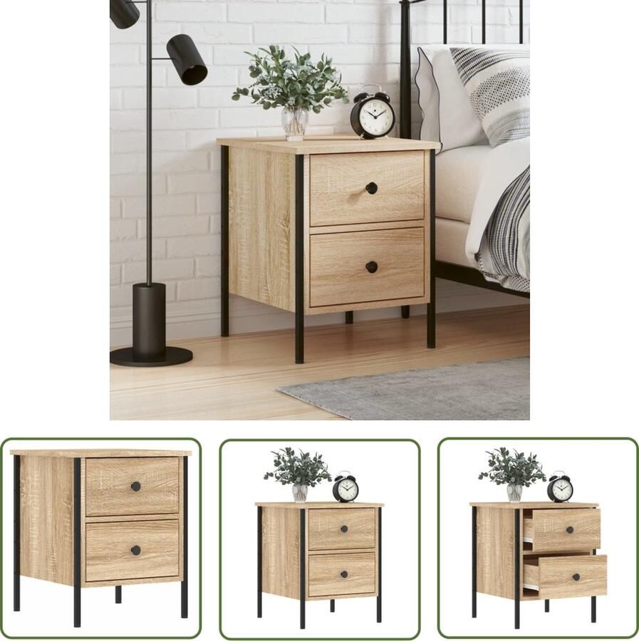 The Living Store Nachtkastje 40x42x50 cm bewerkt hout sonoma eikenkleurig Nachtkastje Industrieel Design Sonoma Eiken Houten Kast Slaapkamermeubel - Foto 2
