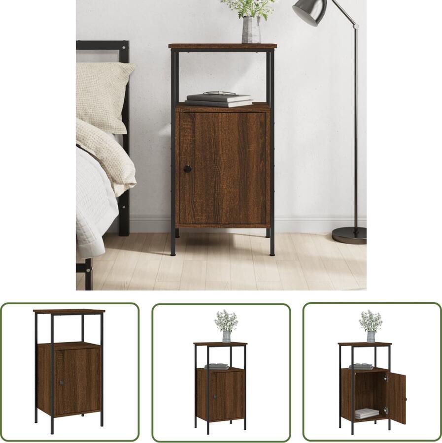 The Living Store IndustriÃle Nachtkastje Bruineiken 41 x 31 x 80 cm Duurzaam Materiaal Nachtkastje Industrieel Design Houten Kast Bruin Opbergkast - Foto 2