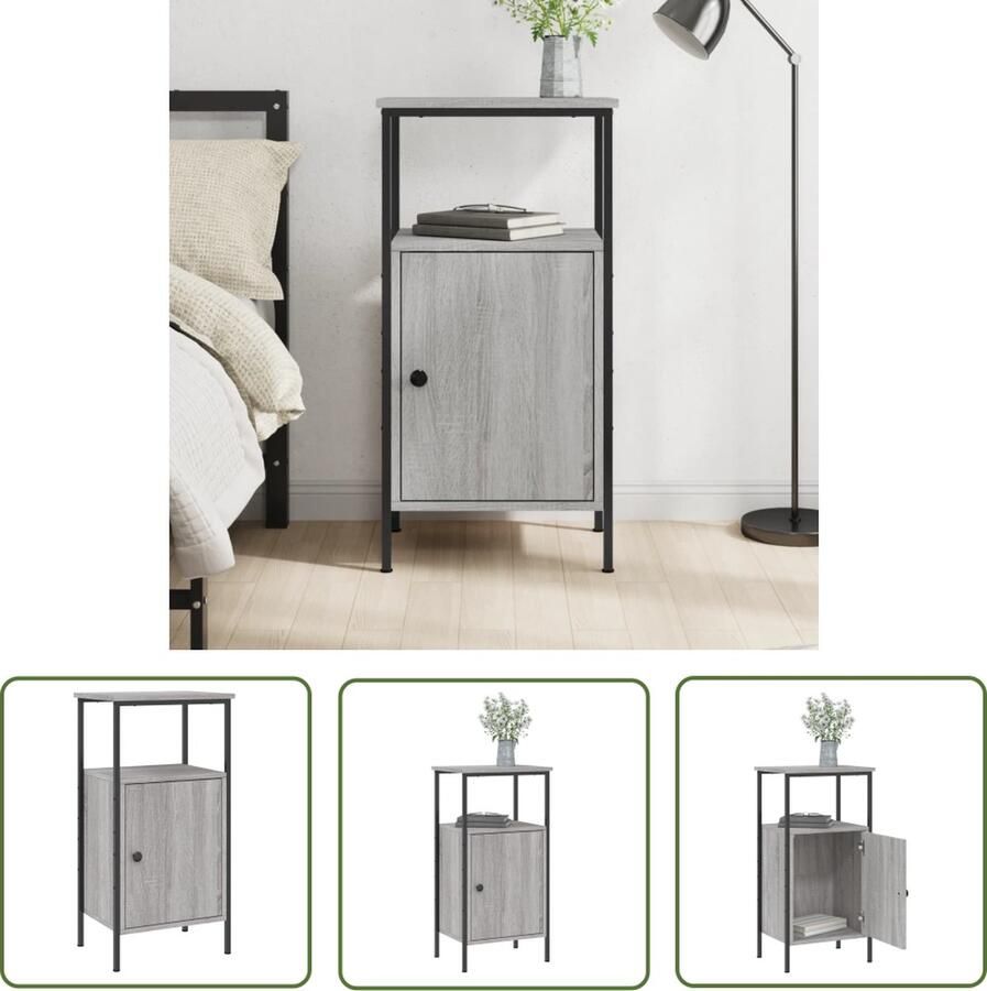The Living Store Industrieel Nachtkastje Grijs Sonoma Eiken 41 x 31 x 80 cm Duurzaam materiaal Nachtkastje Industrieel Design Grijze Kleur Houten Kast Slaapkamer Meubel - Foto 2