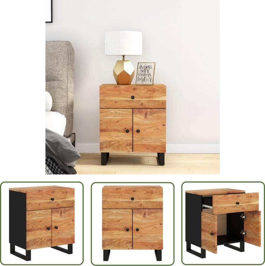 The Living Store Nightstand Industrial s Nightstands 50 x 33 x 60 cm Solid Acacia Wood Nachtkastje Industrieel Design Acacia Hout Industriele Stijl Salontafel - Foto 2