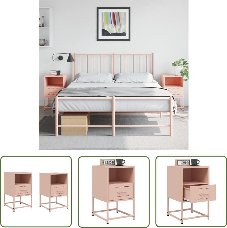 The Living Store Nachtkastjes 2 st 36x39x60 5 cm staal roze Nachtkastje Industrieel Design Roestvrijstalen Kast Roze Kleurenkast Multifunctionele Kast