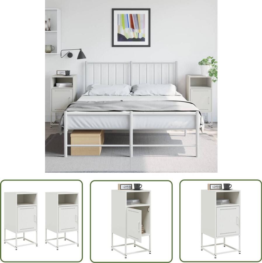 The Living Store Nachtkastjes 2 st 36x39x78 cm staal wit Nachtkastje Industrieel Design Metalen Nachtkastje Staal Nachtkastje Witte Nachtkastjes