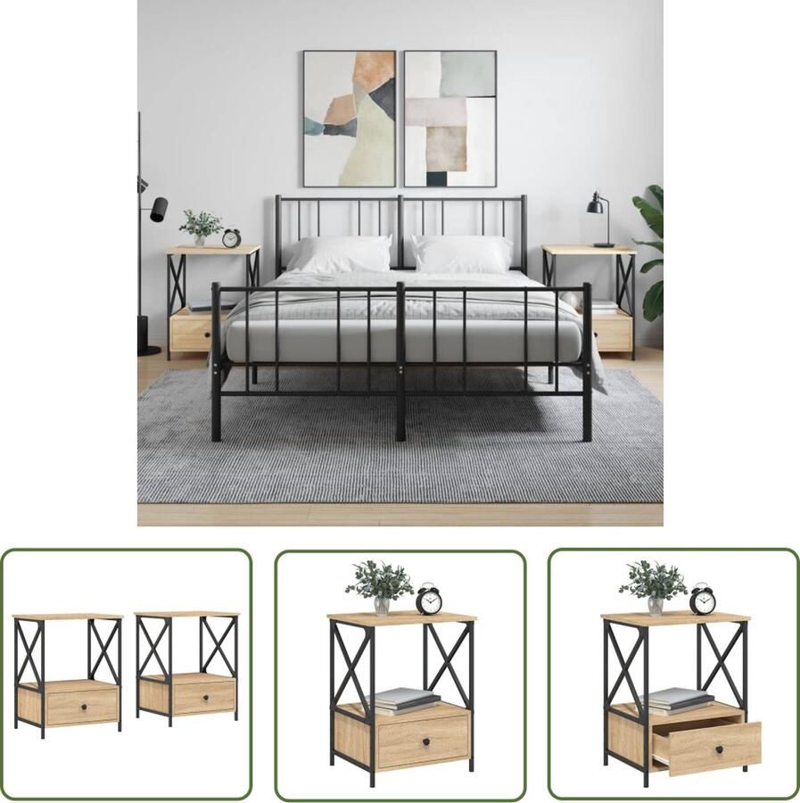 The Living Store Nachtkastje Sonoma Eiken IndustriÃle Stijl 50x41x65cm Duurzaam Hout en IJzer Nachtkastje Industrieel Design Houten Nachtkast Bruine Nachtkast Salontafel - Foto 2