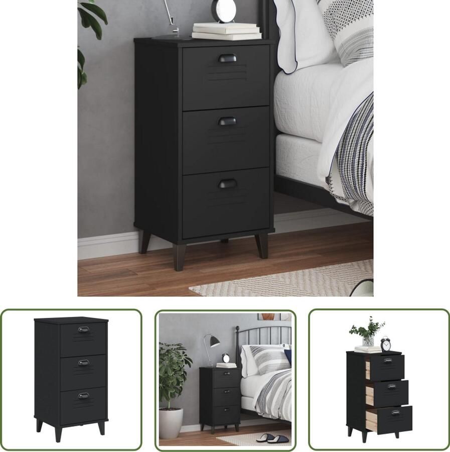 The Living Store Nachtkastje VIKEN bewerkt hout zwart Nachtkastje Industrieel Design Houten Kast Zwarte Kast Opbergkast - Foto 2