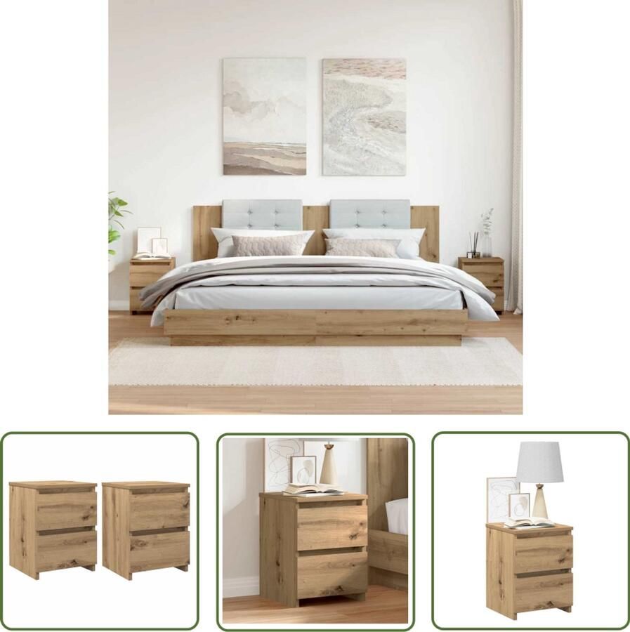 The Living Store Nachtkastjes 2 st 30x30x40cm bewerkt hout artisanaal eikenkleur Nachtkastjes Industrieel Design Houten Meubilair Salontafel Bureaukast