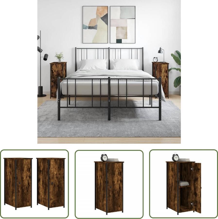 The Living Store Nachtkastjes IndustriÃle Uitstraling 32 x 42 x 80 cm Gerookt Eiken Nachtkastjes Industrieel Design Bruine Kleur Houten Kast Slaapkamermeubel - Foto 2