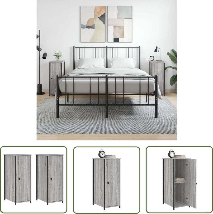 The Living Store IndustriÃle Nachtkastjes Grijs Sonoma Eiken 32 x 42 x 80 cm Duurzaam materiaal Stevig frame Voldoende opbergruimte Verstelbare poten Display functie Montage vereist 2 x nachtkastje - Foto 2