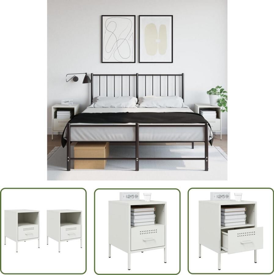 The Living Store Nachtkastjes 2 st 36x39x50 5 cm staal wit Nachtkastjes Industrieel Design Houten Nachtkastjes Witte Nachtkastjes Staal Nacht Tafeltje