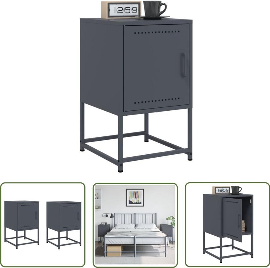 VidaXL Nachtkastjes 2 st 36x39x60 5 cm staal antracietkleurig Nachtkastjes Industrieel Design Metalen Nachtkastjes Staal Nacht Tafeltje Zwarte Nachtkastjes
