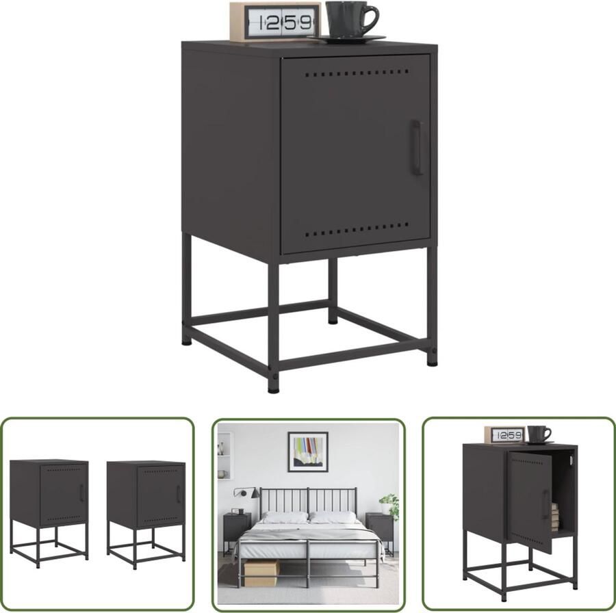 VidaXL Nachtkastjes 2 st 36x39x60 5 cm staal zwart Nachtkastjes Industrieel Design Zwarte Nachtkastjes Metalen Nachtkastjes Staal Nacht Tafeltje