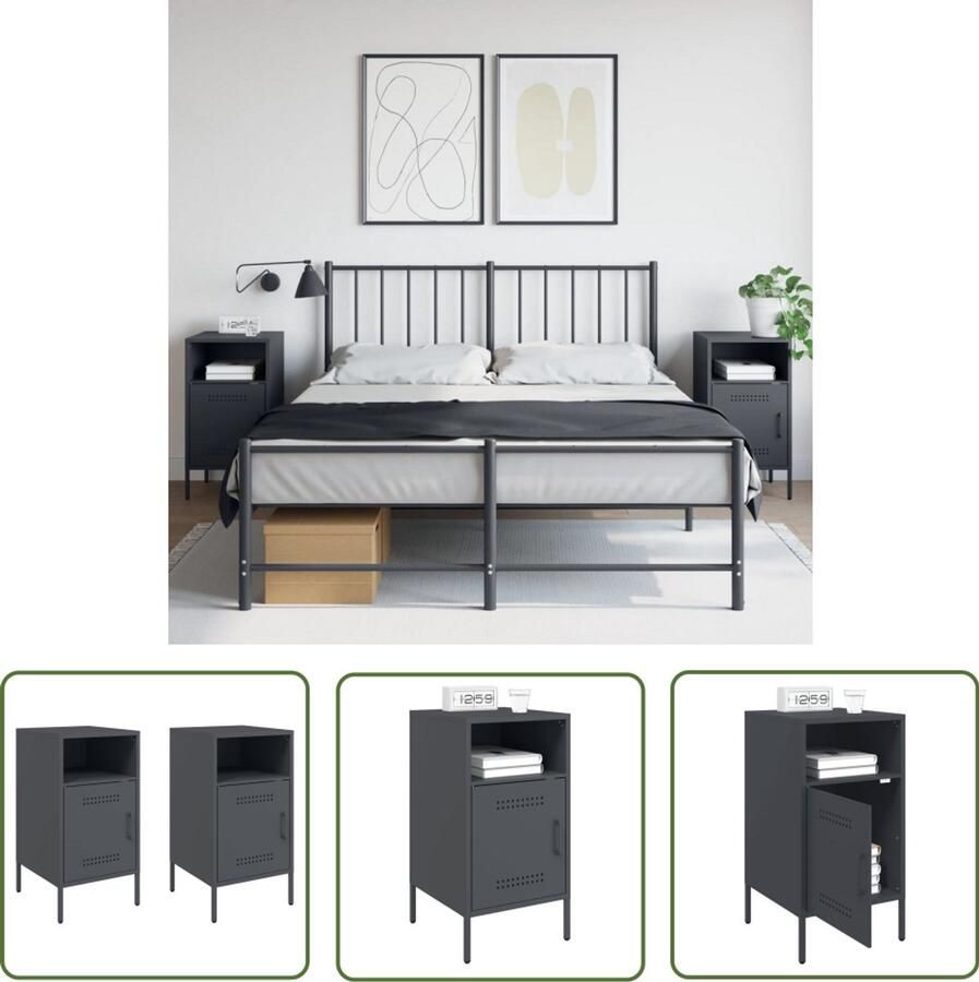 The Living Store Nachtkastjes 2 st 36x39x68 cm staal antracietkleurig Nachtkastjes Industrieel Design Staal Antraciet Opbergruimte