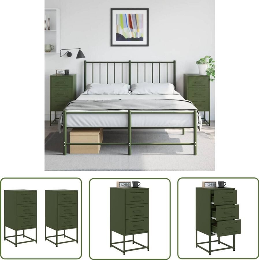 The Living Store Nachtkastjes 2 st 36x39x78 cm staal olijfgroen Nachtkastjes Industrieel Design Metalen Nachtkastjes Staal Nachtkastjes Olijfgroene Nachtkastjes - Foto 2