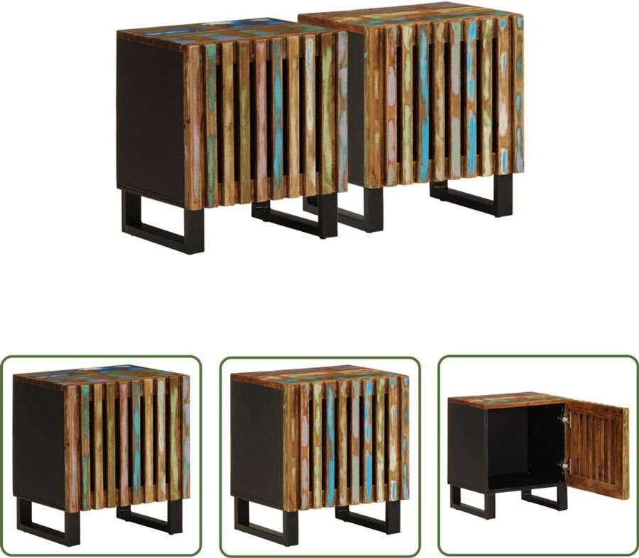 VidaXL Nachtkastjes 2 st 40x34x46 cm massief gerecycled hout Nachtkastjes Industrieel Design Houten Meubilair Vintage Meubels Recycled Wood Furniture
