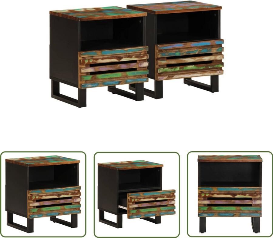 The Living Store Nachtkastjes 2 st 40x34x46 cm massief gerecycled hout Nachtkastjes Industrieel Design Houten Meubilair Recycled Hout Slaapkamersdecoratie