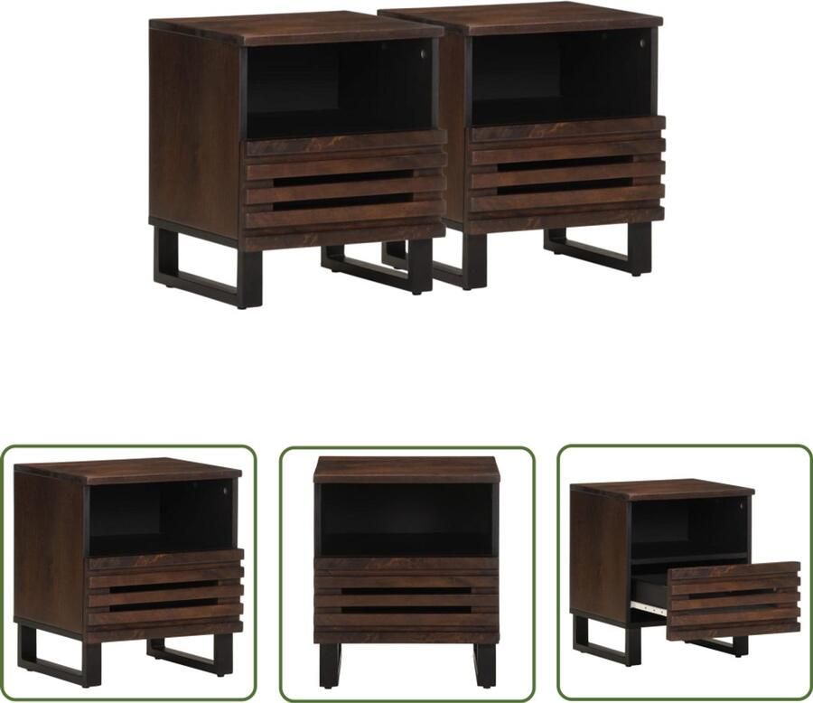 VidaXL Nachtkastjes 2 st 40x34x46 cm massief mangohout Nachtkastjes Industrieel Design Mangohout Vintage Woonkamer