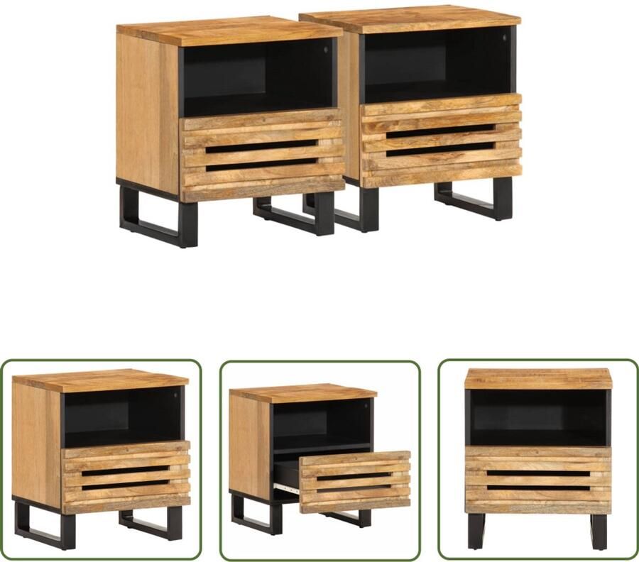 The Living Store Nachtkastjes 2 st 40x34x46 cm massief ruw mangohout Nachtkastjes Industrieel Design Mangohout Vintage Woonaccessoires