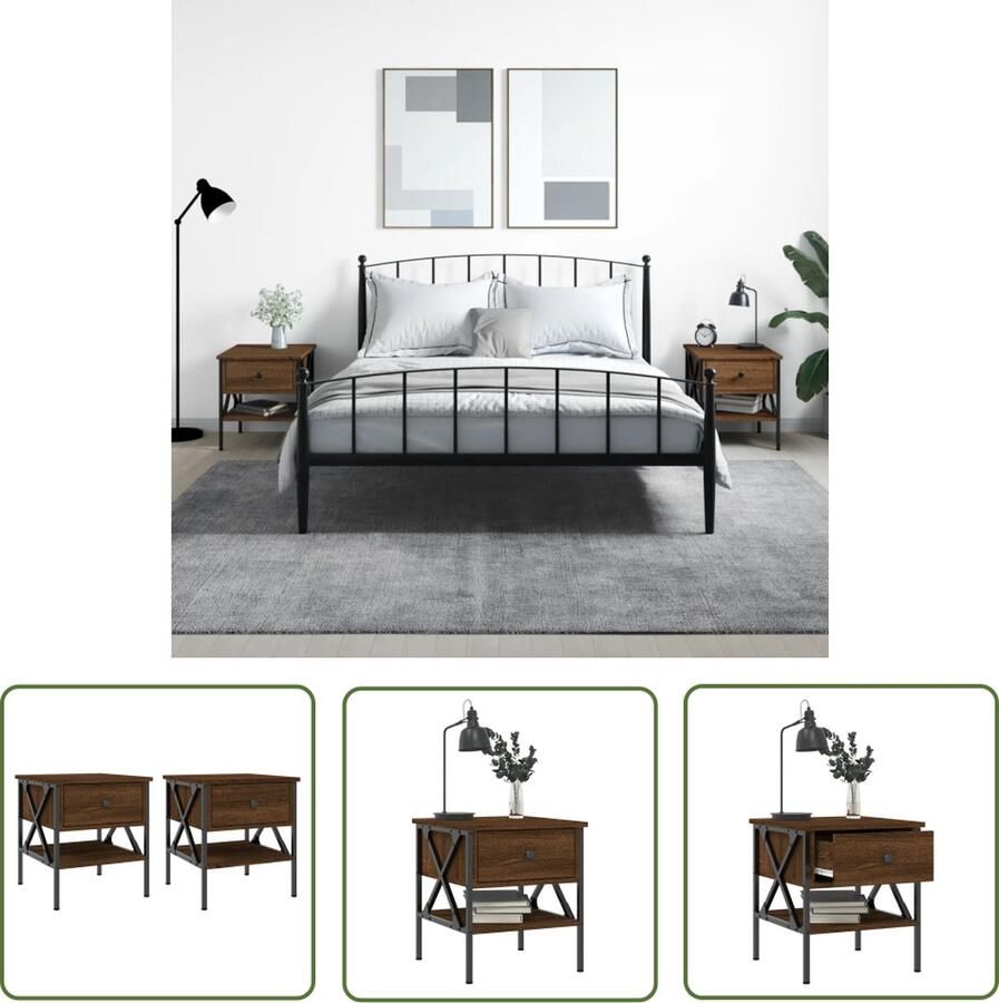 The Living Store Nachtkastjes IndustriÃle Stijl 40 x 42 x 45 cm Bruineiken Stevig en Duurzaam Nachtkastjes Industrieel Design Houten Meubilair Bruine Kleuren Opbergkasten - Foto 2