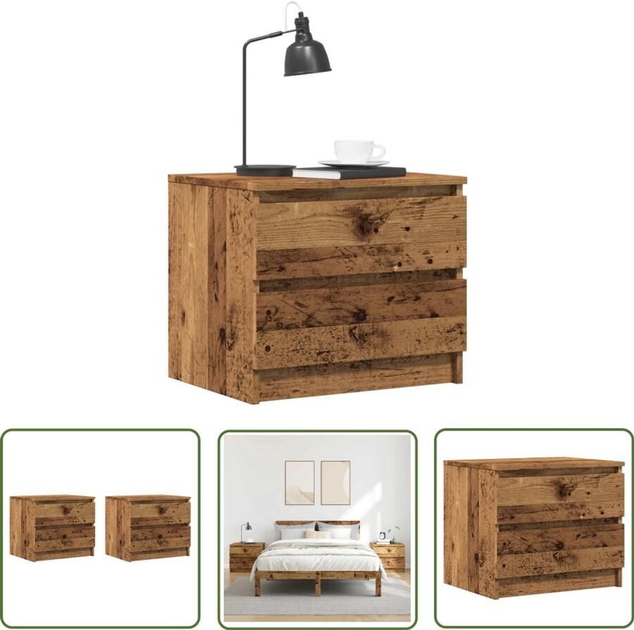 The Living Store Nachtkastjes 2 st 50x40x43.5 cm bewerkt hout oud houtkleurig Nachtkastjes Industrieel Design Houten Nachtkast Vintage Nachtkast Slaapkamersdecoratie
