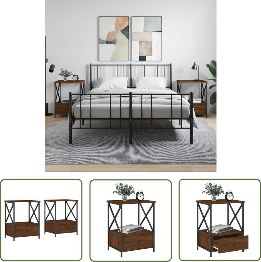 The Living Store IndustriÃle Nachtkastjes Bruineiken 50 x 41 x 65 cm Duurzaam materiaal Nachtkastjes Industrieel Design Bruine Eiken Houten Nachtkast Slaapkamerdecoratie - Foto 2
