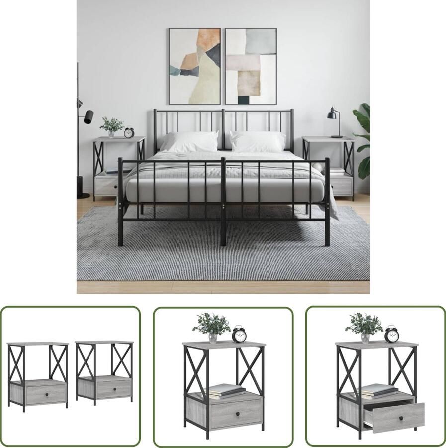 The Living Store Nachtkastjes Industrieel Grijs Sonoma Eiken 50x41x65 cm Duurzaam materiaal Nachtkastjes Industrieel Design Grijze Nachtkastjes Houten Nachtkastjes Salontafel - Foto 2
