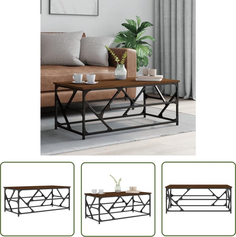The Living Store Salontafel 100x50x40 cm bewerkt hout bruineiken Salontafel Industrieel Design Houten Salontafel Bruine Meubilair Woonkamerdecoratie