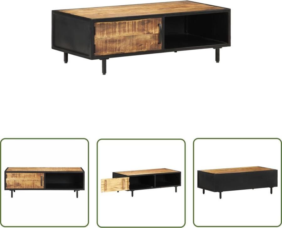 The Living Store Salontafel IndustriÃle Stijl 105 x 50 x 35 cm Ruw mangohout en gepoedercoat staal Salontafel Industrieel Design Mangohouten Tafel Salontafeltje Tv Tafeltje - Foto 2