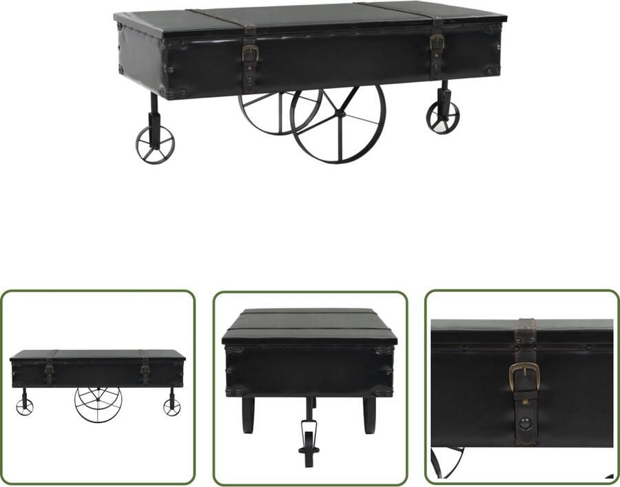 The Living Store Koffertafel Industrieel 110x55x43 cm Met Wielen Zwart MDF Kunstleer Vurenhout en Staal Salontafel Industrieel Design Koffietafel Vintage Tafellamp Houten Tafel - Foto 2