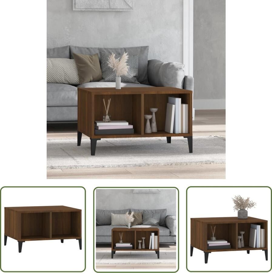 The Living Store Salontafel Bruineiken Bewerkt Hout 60 x 50 x 36.5 cm IndustriÃle Stijl Salontafel Industrieel Design Houten Salontafel Bruine Eiken Salontafel Opbergruimte - Foto 2