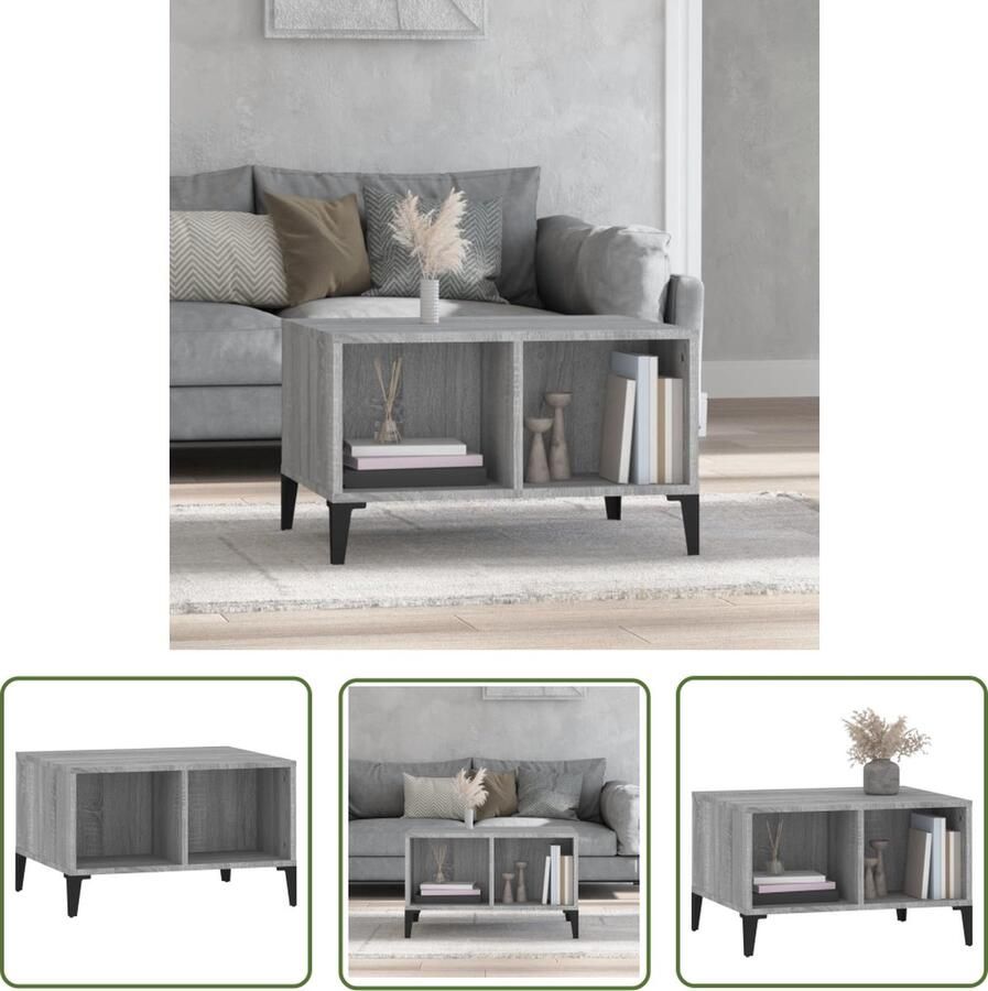 The Living Store Salontafel IndustriÃle Stijl 60x50x36.5 cm Grijs Sonoma Eiken Salontafel Industrieel Design Houten Salontafel Grijze Salontafel Met Opbergruimte - Foto 2