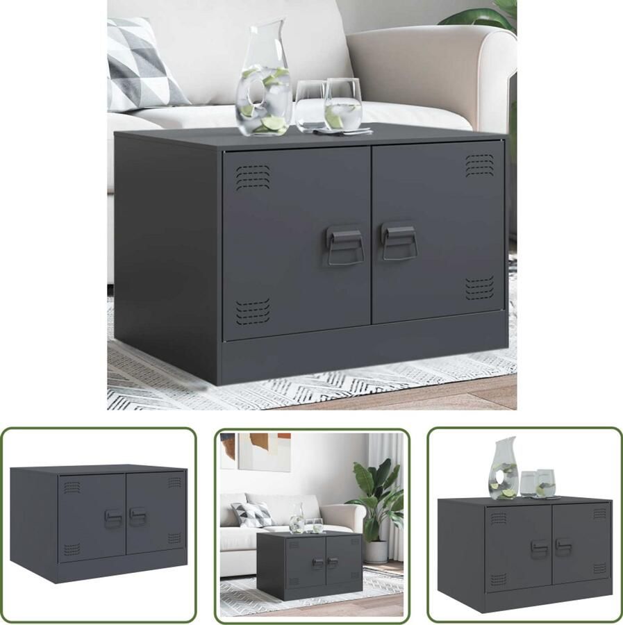 VidaXL Salontafel 67x50x44 cm staal antracietkleurig Salontafel Industrieel Design Salontafels Staaltafels Zwarte Salontafel