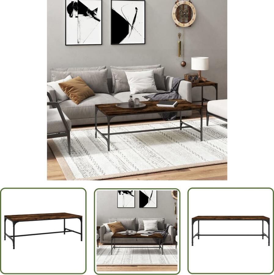 The Living Store Salontafel IndustriÃle Stijl 80 x 50 x 35 cm Gerookt Eiken Salontafel Industrieel Design Houten Salontafel Bruine Salontafel Bijzettafel - Foto 2