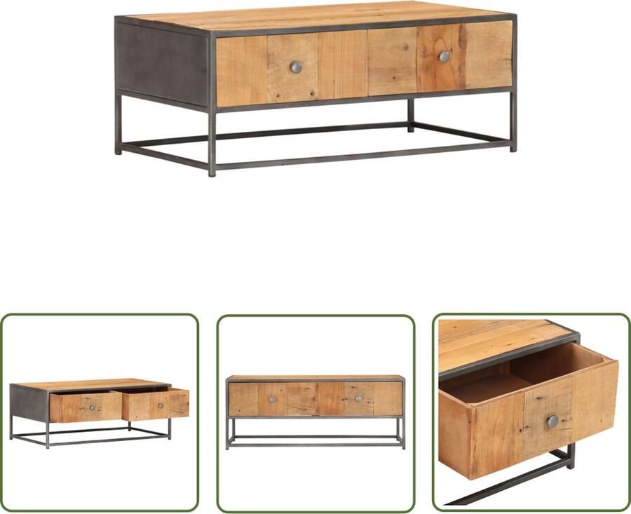 The Living Store Salontafel IndustriÃle Stijl Gerecycled Hout 90x50x35 cm Bruin Met 2 Lades Salontafel Industrieel Design Gerecycled Hout Bruine Salontafel Tv Tafeltje - Foto 2