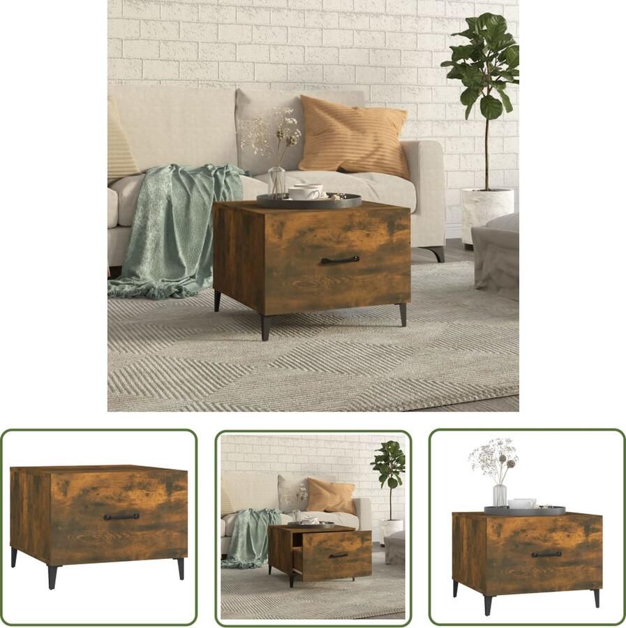The Living Store Salontafel met metalen poten 50x50x40 cm gerookt eikenkleurig Salontafel Industrieel Design Houten Salontafel Bruine Salontafel Tv Tafeltje - Foto 2