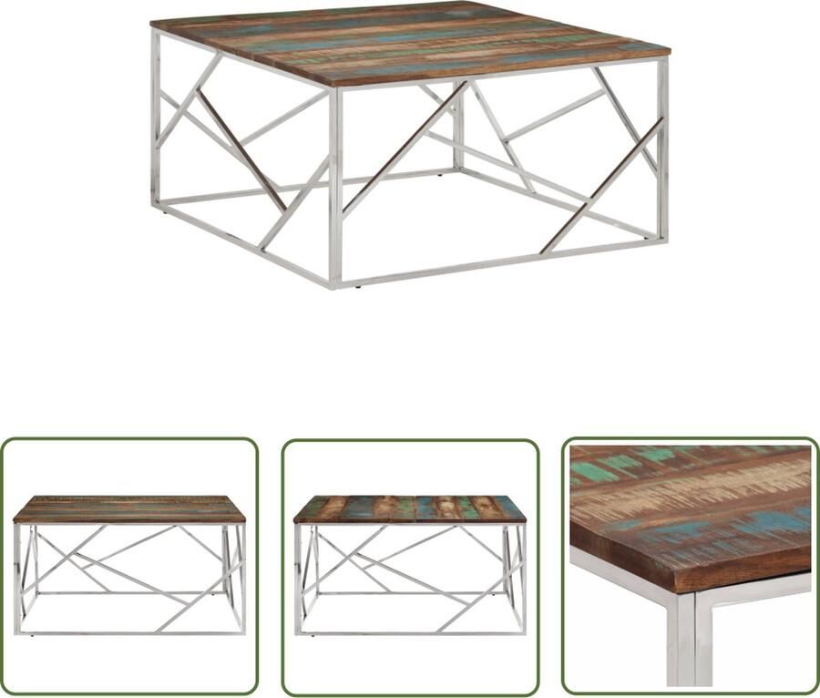 VidaXL Salontafel roestvrij staal en massief gerecycled hout zilver Salontafel Industrieel Design Roestvrijstaal Houten Salontafel Vintage Salontafel