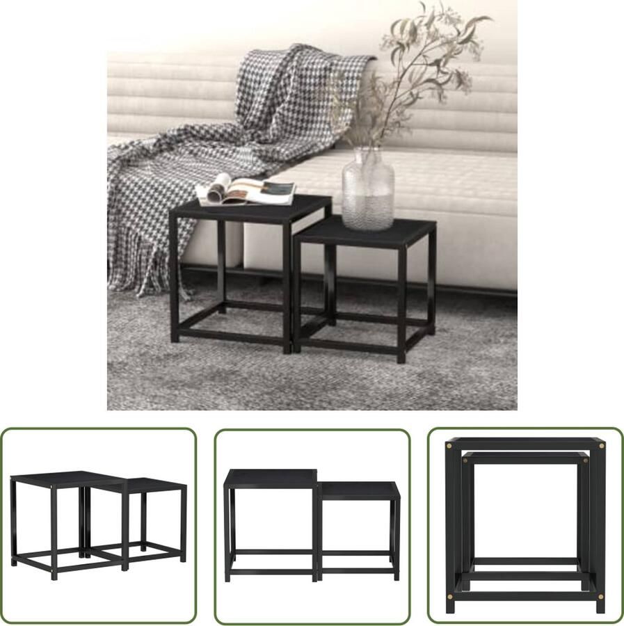 The Living Store Salontafelset IndustriÃle Stijl MDF Gepoedercoat Staal Zwart (L) 37x37x40cm (S) 33x33x35cm Salontafel Set Industrieel Design Zwarte Tafels Mdf Meubilair Metalen Pootjes - Foto 2