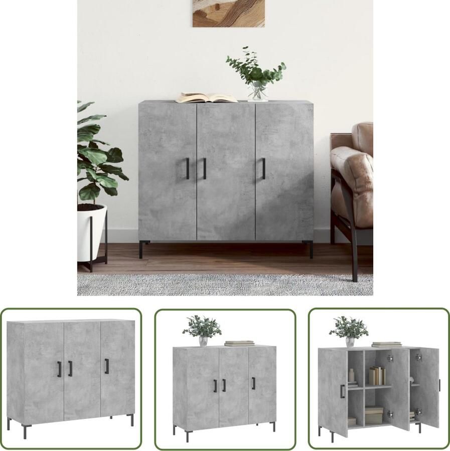VidaXL Dressoir 90x34x80 cm bewerkt hout betongrijs Stijlvol Dressoir Industrieel Design Grijze Dressoir Houten Dressoir Met Lade