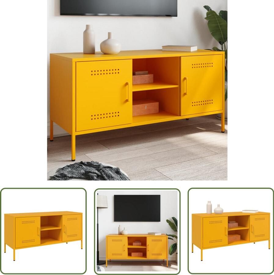VidaXL Tv-meubel 100 5x39x50 5 cm staal mosterdgeel Tv-meubel Industrieel Design Staal Geel Mustardkleur