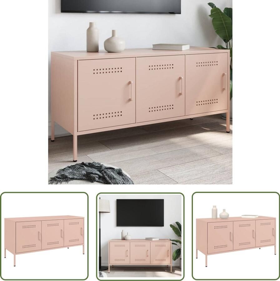 The Living Store Tv-meubel 100 5x39x50 5 cm staal roze Tv-meubel Industrieel Design Roestvrijstalen Tv-stand Vintage Tv Kast Salontafel - Foto 2