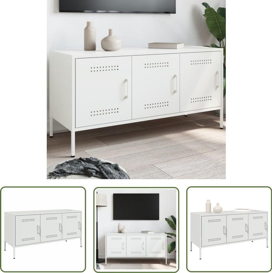 The Living Store Tv-meubel 100 5x39x50 5 cm staal wit Tv-meubel Industrieel Design Robuust Staal Wit