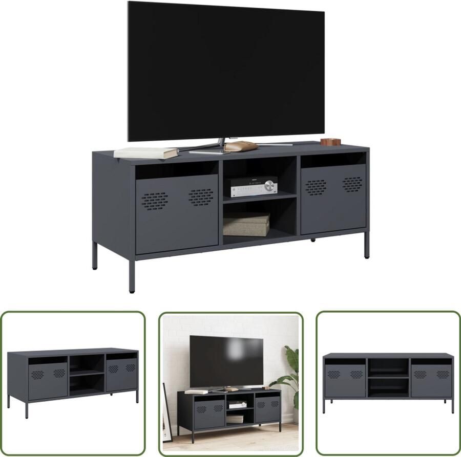 The Living Store Tv-meubel 101 5x39x43 5 cm koudgewalst staal antracietkleurig Tv-meubel Industrieel Design Koudgewalst Staal Antraciet Kleur Opbergruimte