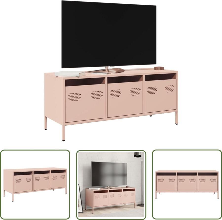 The Living Store Tv-meubel 101 5x39x43 5 cm koudgewalst staal roze Tv-meubel Industrieel Design Koudgewalst Staal Roze Opbergruimte