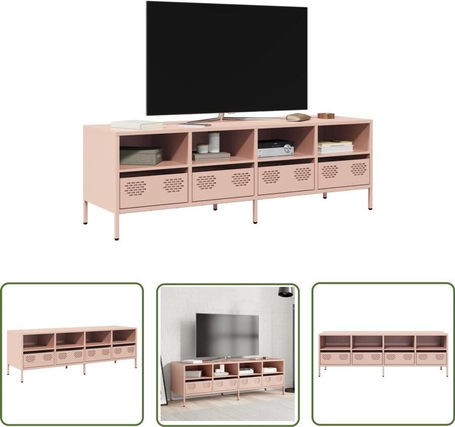 The Living Store Tv-meubel 135x39x43 5 cm koudgewalst staal roze Tv-meubel Industrieel Design Koudgewalst Staal Roze Opbergruimte