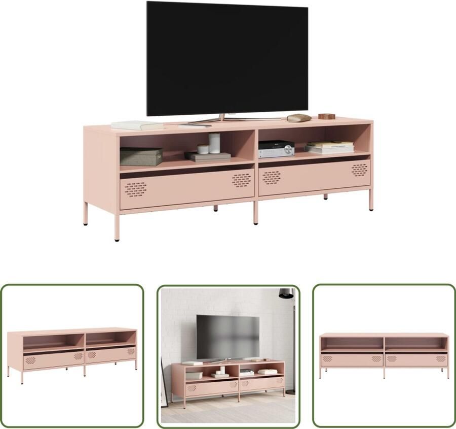 The Living Store Tv-meubel 135x39x43 5 cm koudgewalst staal roze Tv-meubel Industrieel Design Roestvrijstaal Televisiekast Salontafel