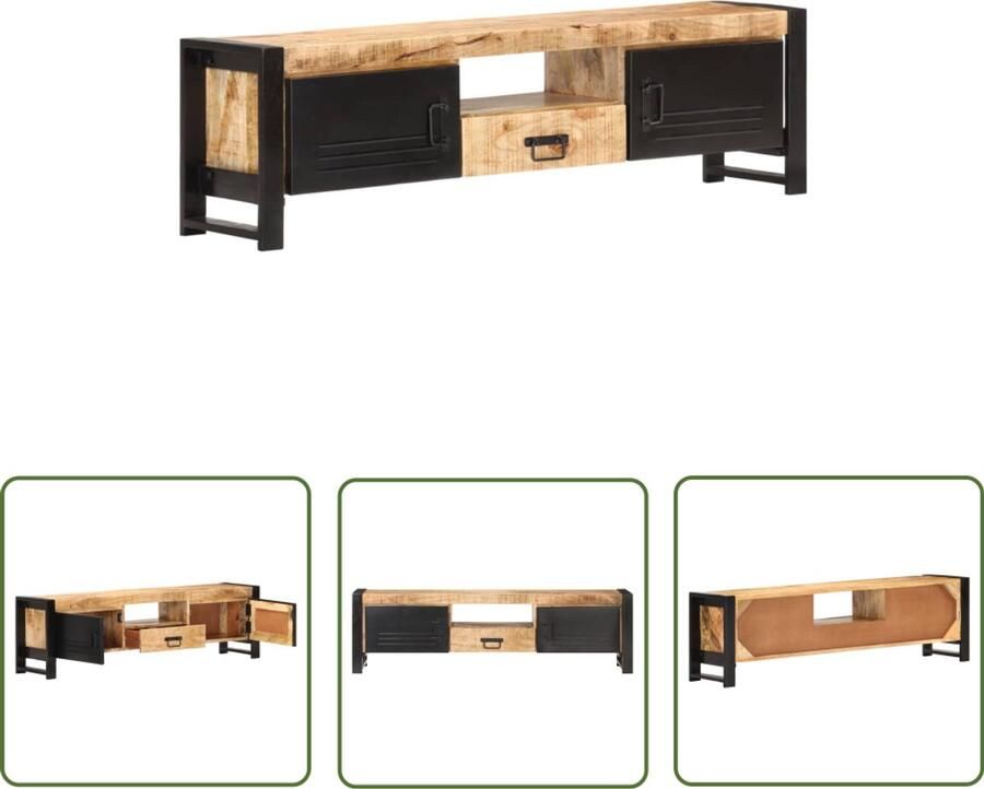 The Living Store Tv-meubel 140x30x40 cm ruw mangohout Tv-meubel Industrieel Design Houten Tv-stand Mangohout Bruine Tv-bank