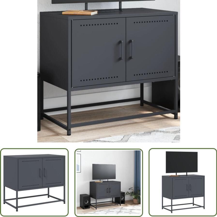 The Living Store Tv-meubel 68 5x39x60 5 cm staal antracietkleurig Tv-meubel Industrieel Design Robuust Staal Antraciet