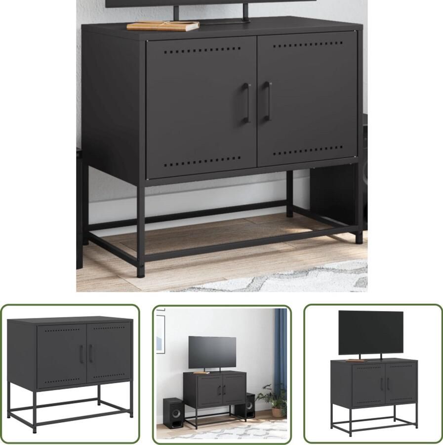 The Living Store Tv-meubel 68 5x39x60 5 cm staal zwart Tv-meubel Industrieel Design Zwarte Tv Kast Metalen Tv Stand Televisie Tafel